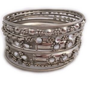 Plus Size Silver Finish Embellished Bangle Bracelet